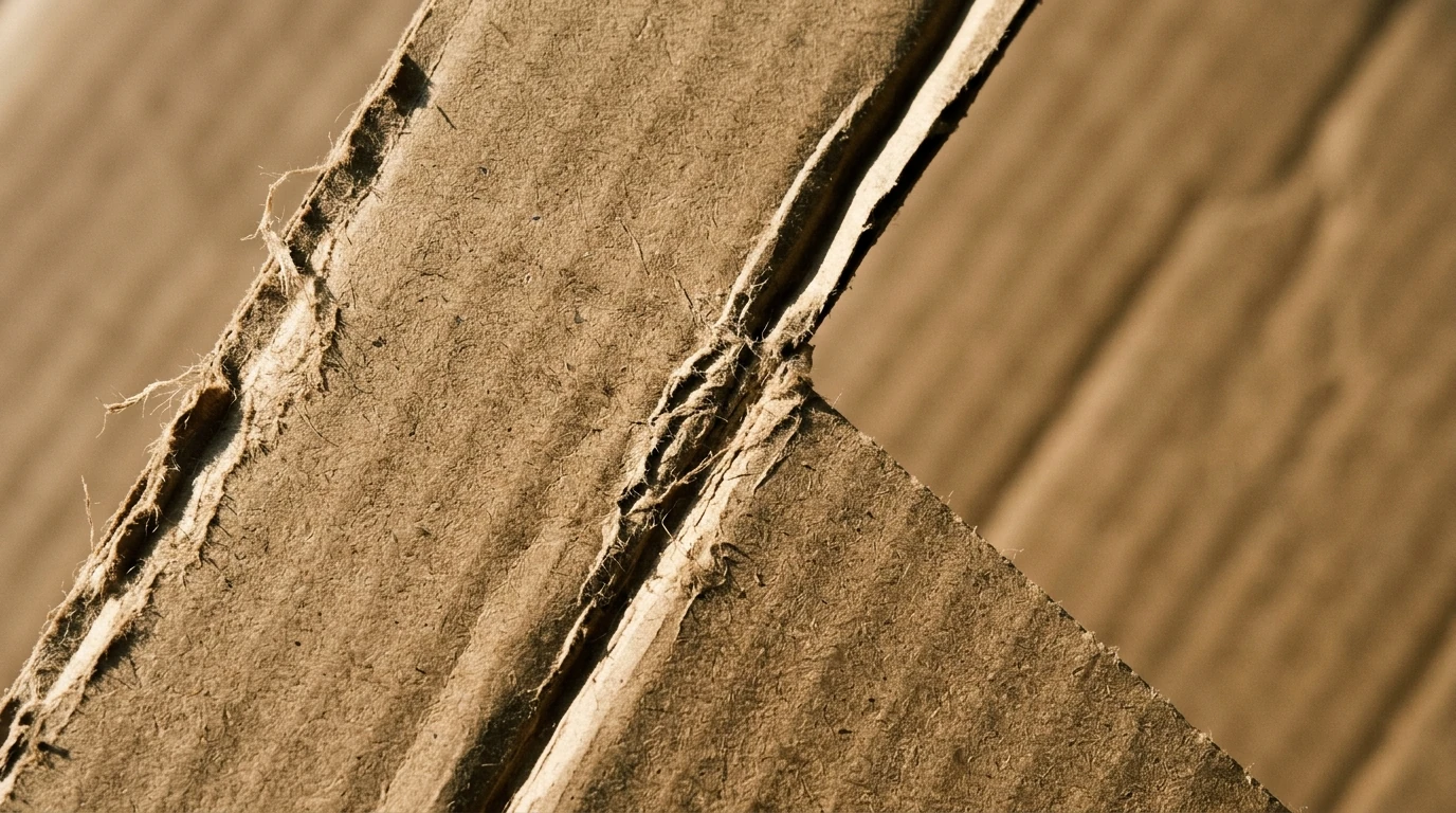 Pliegue de cartón mostrando textura y profundidad del material.
